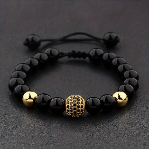 Stylish and Durable Copper Micro-set Zircon Bracelet with Adjustable Size and 10mm Round Ball Balls - Perfect for Couples