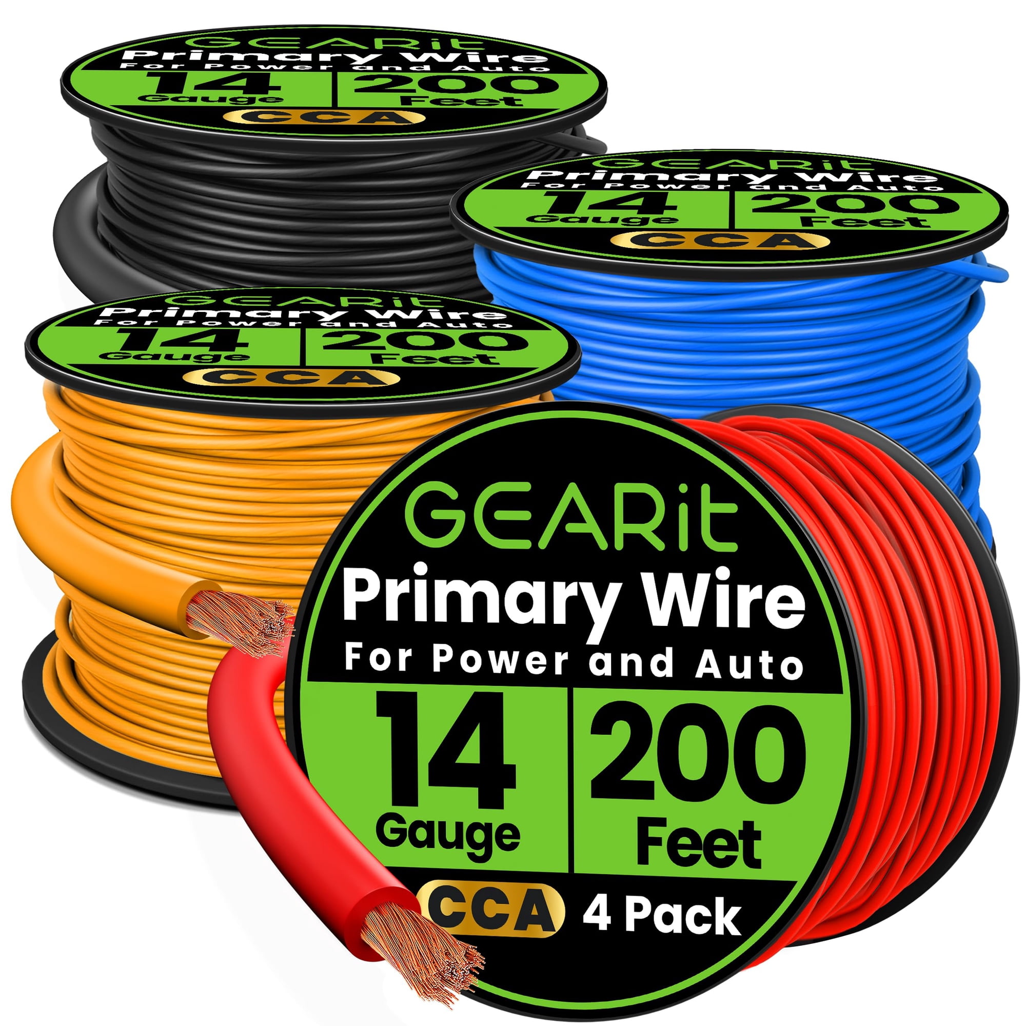 Kit De Cables Gearit Calibre 14 Cca, 60 M Cada Uno, Negro, Rojo, Azul Y Amarillo