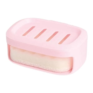 Magideal - Bandeja De Jabón Caja De Ahorro De Jabón Desmontable De Doble Uso Con Esponja Caja De Jabón De Doble Capa Contenedor De Jabón Para Encimera De Cocina Rosa Claro
