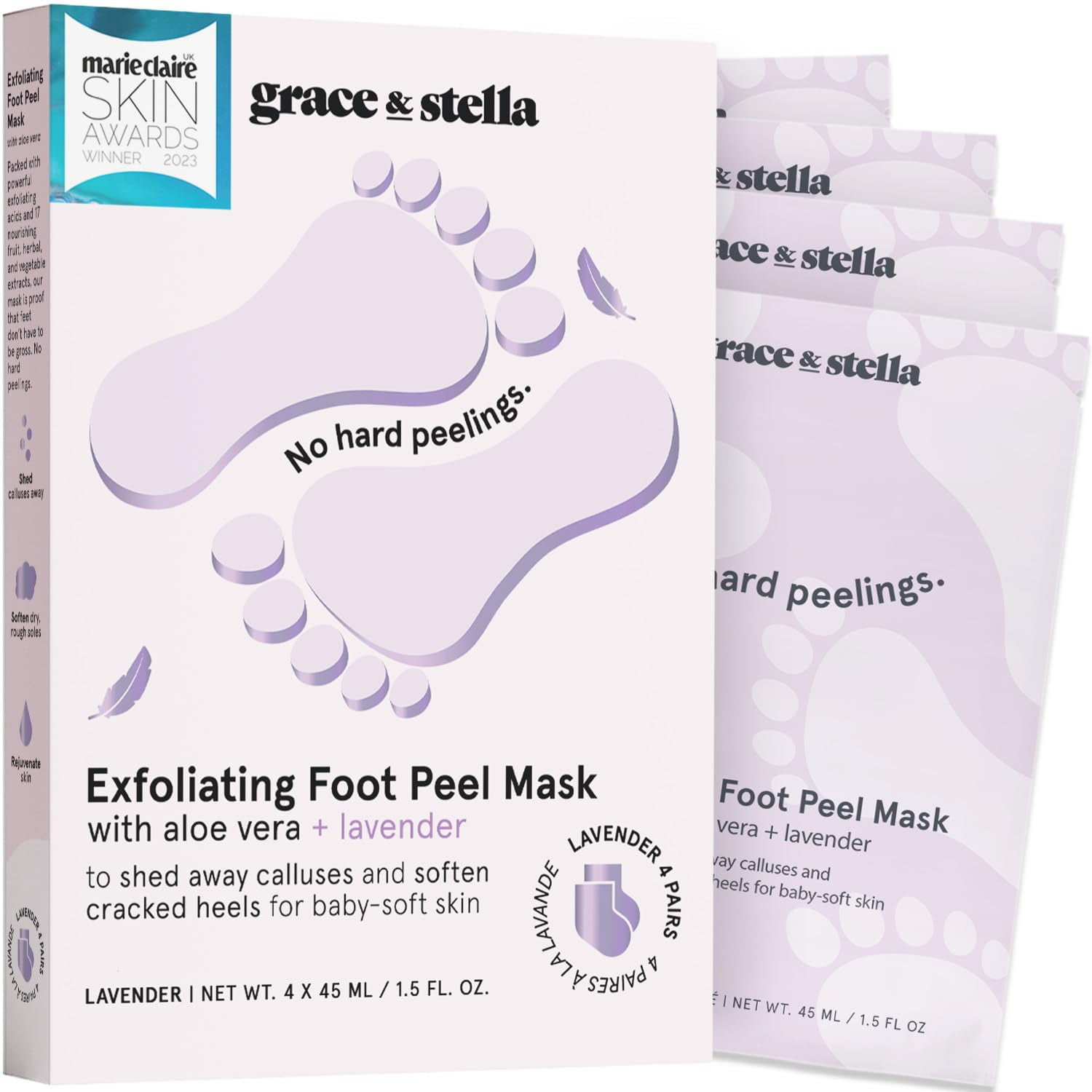 Mascarilla Exfoliante Para Pies Ganadora Del Premio Grace & Stella Con Aloe Vera, 4 Pares