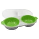 thumbnail image 1 of Escalfador de huevos doble para microondas, juego de 2 cavidades de silicona comestible con drenaje para huevos, color verde, 1 of 6