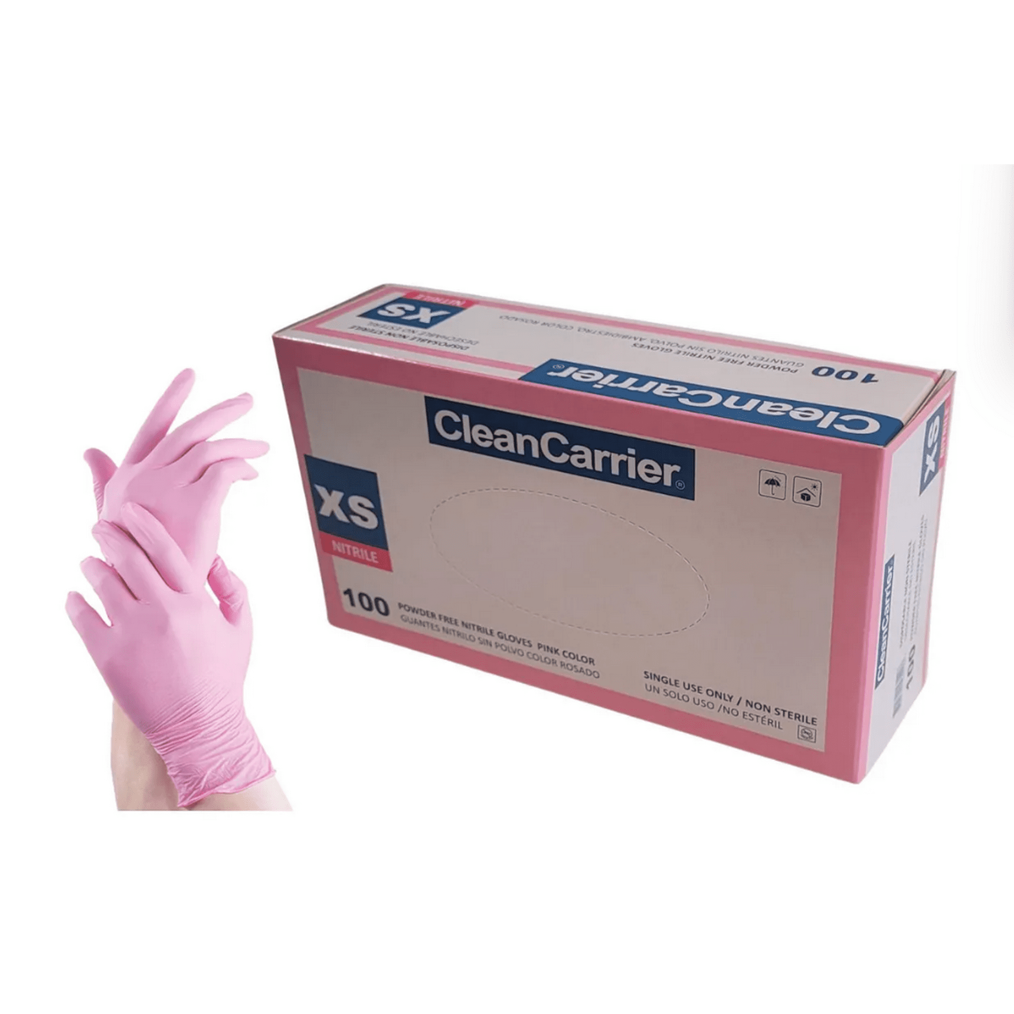 Guantes Nitrilo Rosado Xs Cleancarrier Sin Polvo 100 Uni