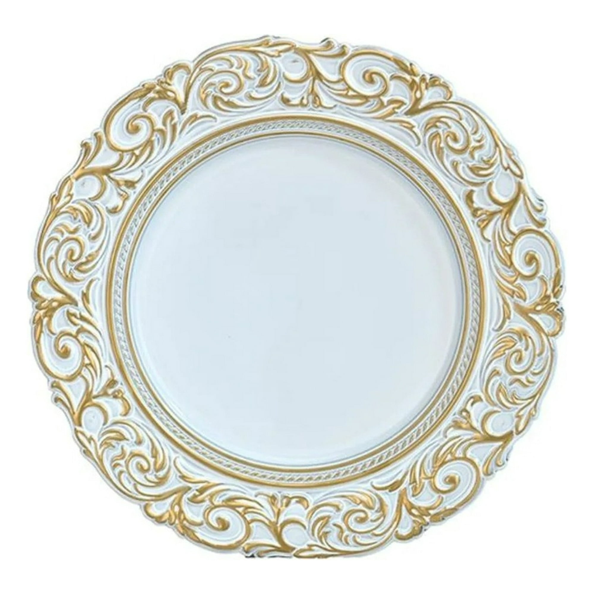 Genérico - Set 3 Plato Blanco Borde Dorado Mesa Relieve Decorativo Jhn