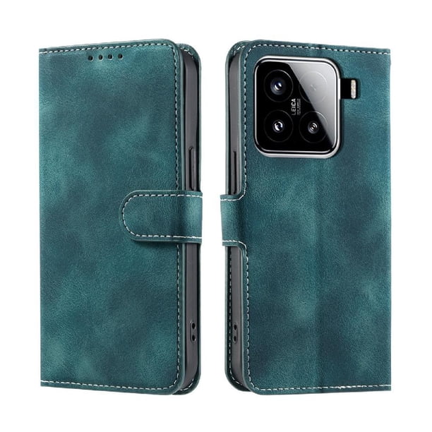 Funda Cartera para Xiaomi 15 Tapa con Ranuras, Soporte y Correa Verde