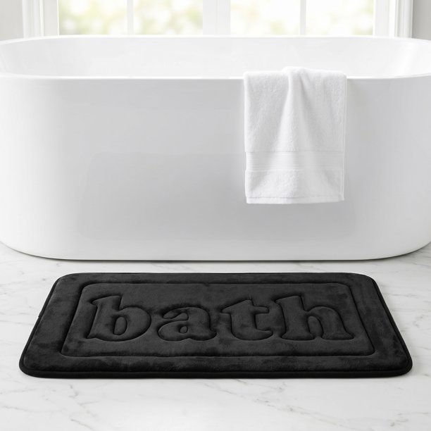 Alfombras de Baño de Espuma Viscoelástica REGALWOVEN, Base Antideslizante Alfombra de Baño Suave Absorbente de Agua Secado Rápido Alfombra de Baño Negra 20" x 32"