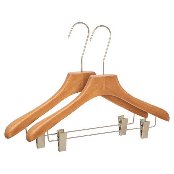 2 Piezas de Perchas, Percha de Madera para Organizador de Armario, Ahorro de Espacio para Pantalones, Jeans, Faldas y Camisas Clip para Hombres