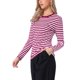 thumbnail image 4 of INSPIRE CHIC Camiseta Casual de Algodón Ajustada de Manga Larga a Rayas con Cuello Redondo para Mujer, Regreso a Clases, Raya Roja Oscura Talla L, 4 of 6
