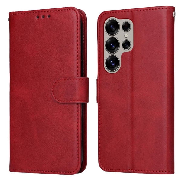 Funda Billetera para Samsung Galaxy S25 Ultra con Porta Tarjetas y Soporte Ajustable Rojo