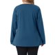 thumbnail image 3 of Agnes Orinda Blusa Casual Suave y Elástica de Manga Larga con Cuello en V Cruzado para Mujer de Talla Grande con Botón Decorativo Lateral 1X Azul, 3 of 6