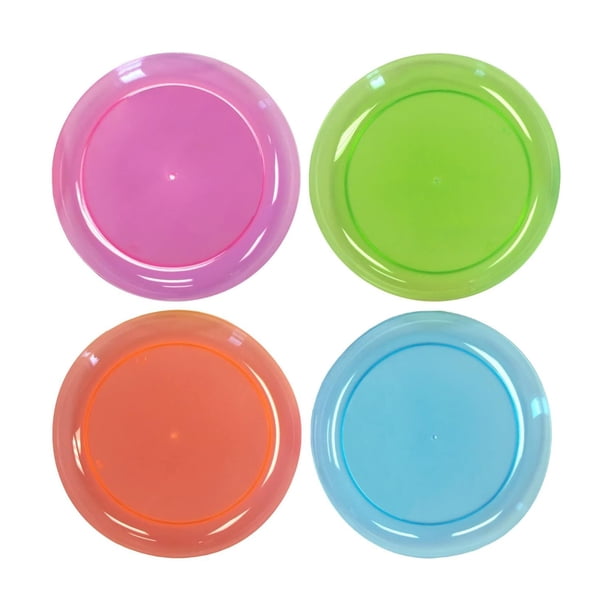 Platos Party Essentials de plástico duro de 15 cm, colores surtidos, color neón, 80 unidades