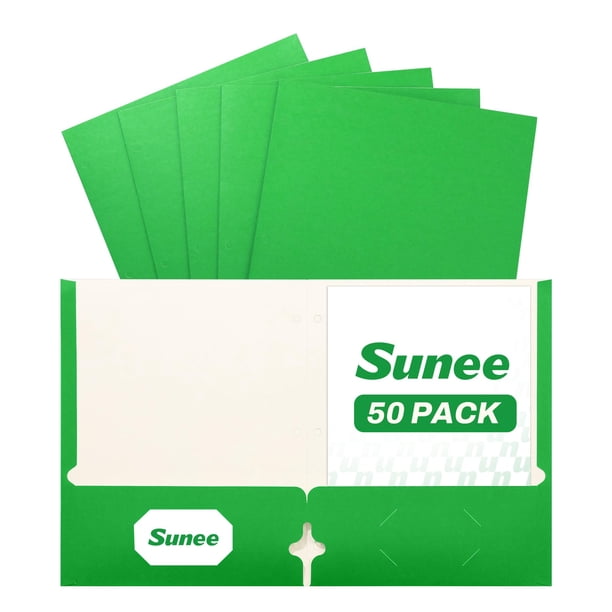 SUNEE Carpetas con Bolsillos perforadas en 3 agujeros (paquete de 50, verde), carpetas de 2 bolsillos para papel tamaño carta, carpeta de archivo para escuela, oficina y hogar