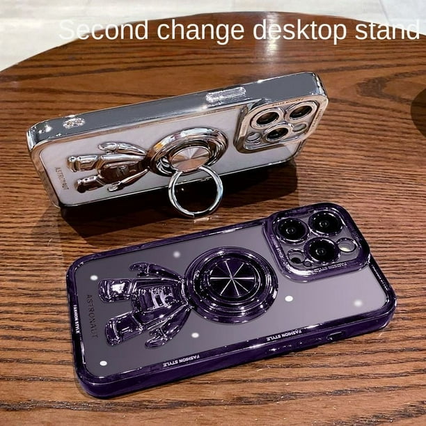 3D Astronaut Design Electroplated Protective Phone Case With Ring Kickstand For Apple IPhone 13 14 Pro Max Plus