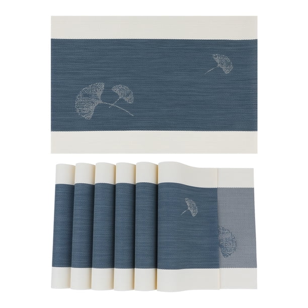 REGALWOVEN Juego de 6 Manteles Individuales para Decoración de Mesa de Comedor de Cocina Lavables Resistentes al Calor Manteles Individuales Limpiables Azul Marino 18*12in