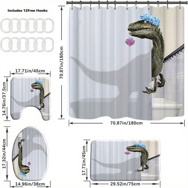 1/3/4pcs Waterproof Dinosaur Shower Curtain Set with Non-Slip Mat and Toilet Lid Cover - Perfect Bathroom Decor and Organization