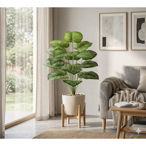 Planta Artificial Interior Decorativa Hojas Ralladas 80 Cm