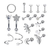 Ioensy - 17 Uds Pendientes De Oreja De Acero Inoxidable Piercing Joyería Anillos De Nariz Plata