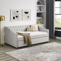 M&Ms - Twin Size Daybed With Twin Size Trundle Upholstered Tufted Sofa Bed, With Button On Back And Copper Nail On Waved Shape Arms, Beige (80.5""X41""X30.5"")