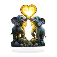 Magideal - Decoración De Pareja De Elefantes En 2D, Diseño De Corazón De Amor, Elefantes, Ilustraciones Navideñas, Decoración Plana De Acrílico, Adorno De Mesa P
