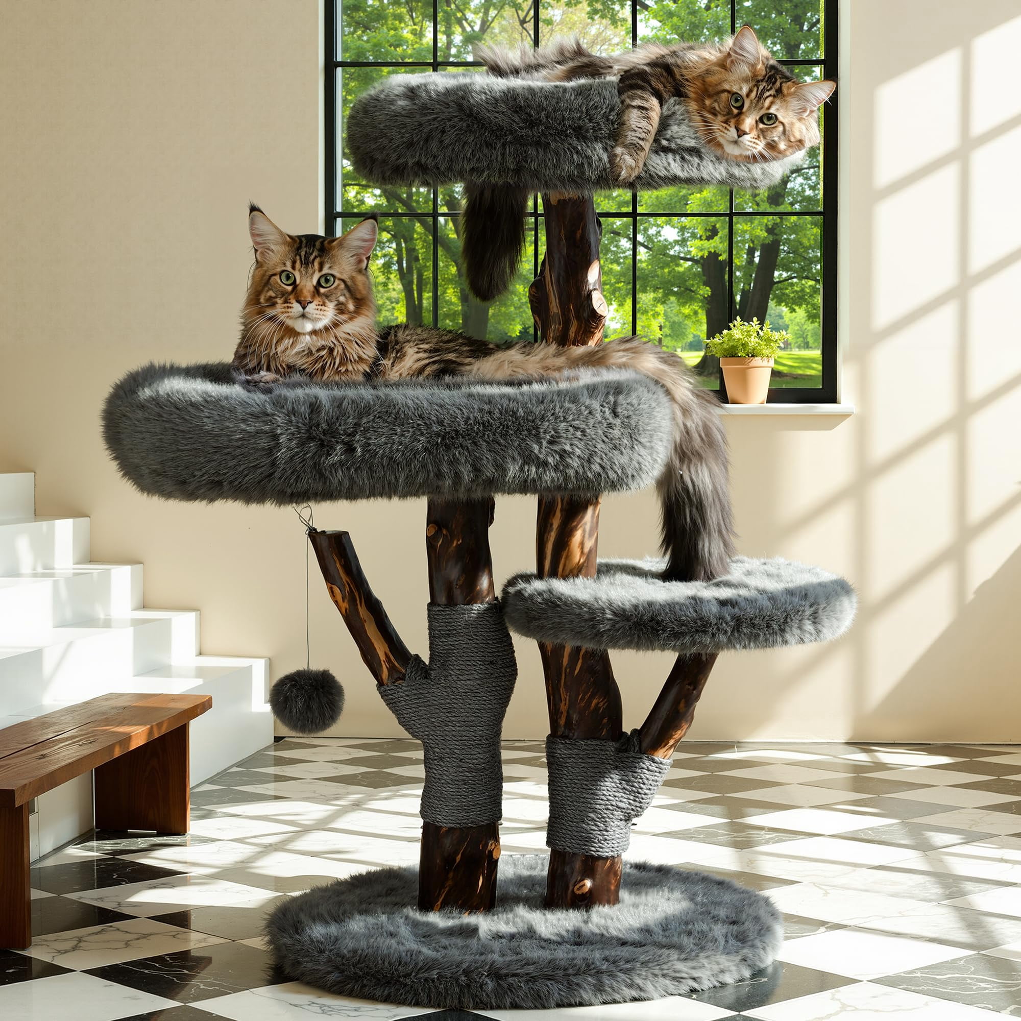 Árbol Para Gatos Sopapets Para Gatos Grandes Con Peluche Sintético Tipo Zorro Y Poste De Sisal