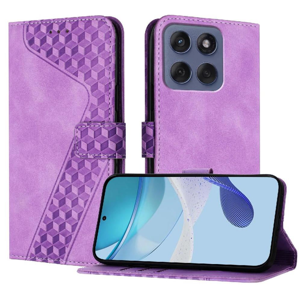 Foxdock - Funda Tipo Cartera Para Motorola Moto Edge 60 5g Con Tarjetero, Bolsillo Para Billetes, Soporte, Cierre Magnético Y Correa Para La Muñeca, Funda Tipo Folio Con Textura Geométrica Morado