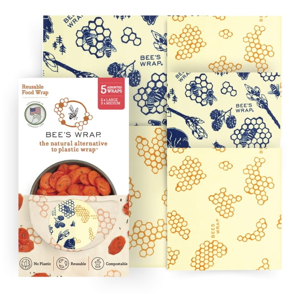 Bee's Wrap Envolturas de Alimentos 5-Pack de Cera de Abeja Orgánica Reutilizable