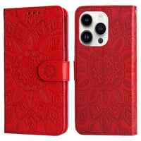 Funda Tipo Cartera Foxdock Para Iphone 15 Pro Max , Diseño Girasol En Relieve, Cuero Pu, Cierre Magnético, Soporte Y Tarjetero
