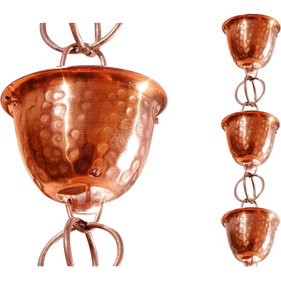 Cadena de lluvia Monarch de cobre puro martillado de 2,6 m para exterior