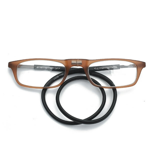 Gafas de lectura con soporte magnético para colgar en el cuello, gafas de lectura con imán unisex portátiles, montura telescópica con patas largas y marco para la cabeza.