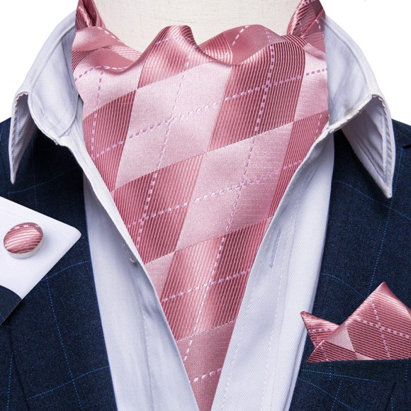 Corbatón Ascot grueso de seda elegante para hombre. Modelo Rosado Rombos