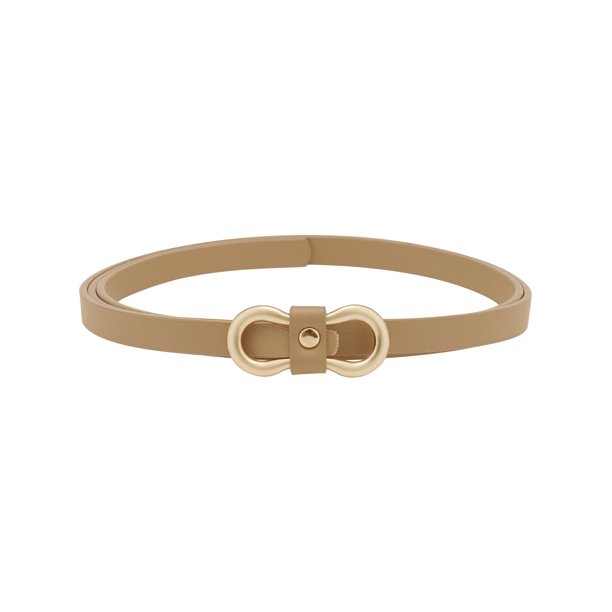 INSPIRE CHIC Cinturones Delgados Extra Finos para Mujeres, Hebilla Dorada en Forma de 8 sin Agujeros para Vestidos, Abrigos, Jeans 40.9x0.4" Camel