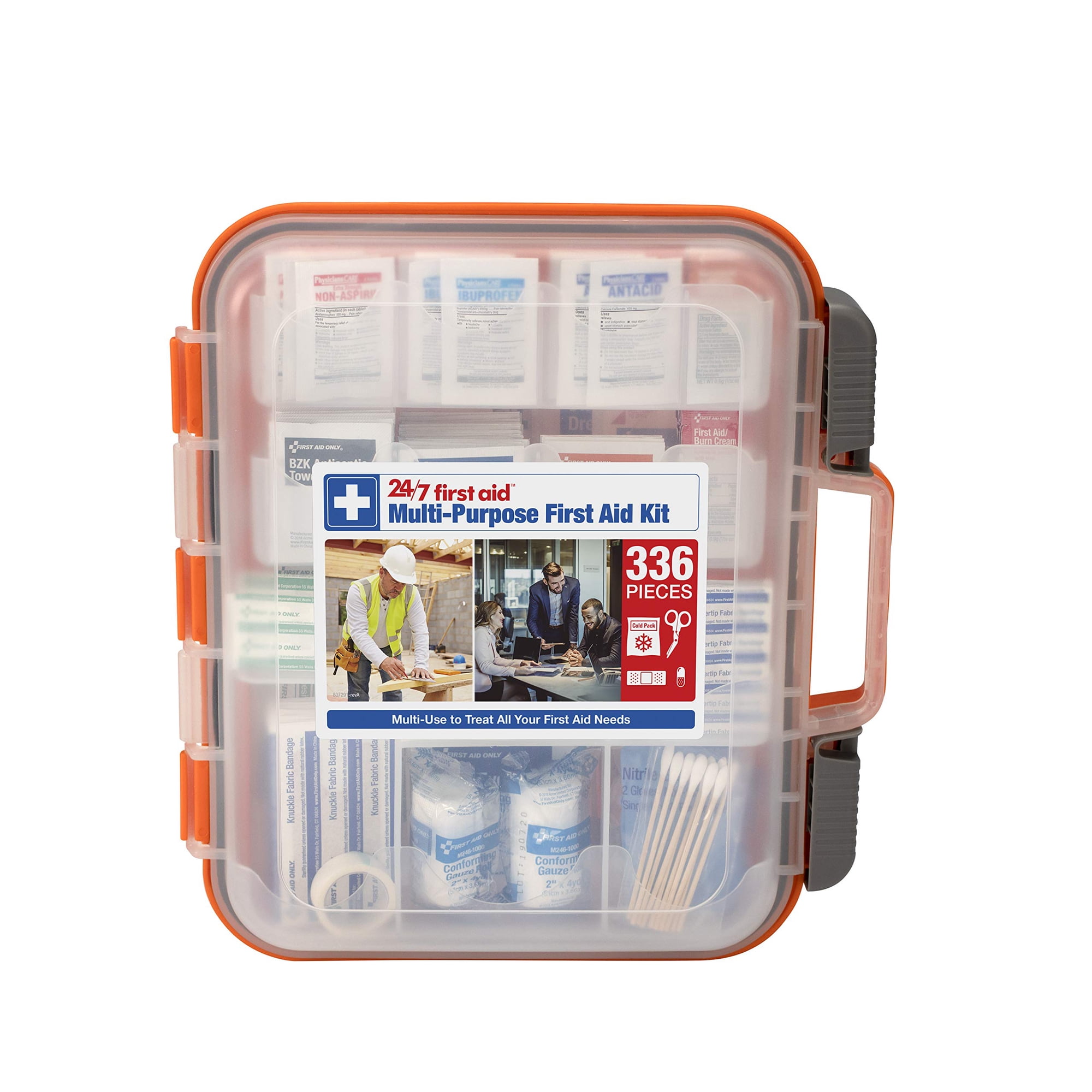 24/7 First Aid - Kit De Primeros Auxilios, 336 Piezas, Funda De Plástico Para Primeros Auxilios