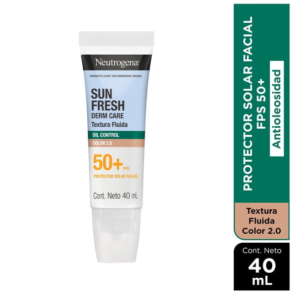 Protector Solar Neutrogena Facial Sun Fresh Oil Control Fluido Color 2.0 Fps 50+, 40 ml