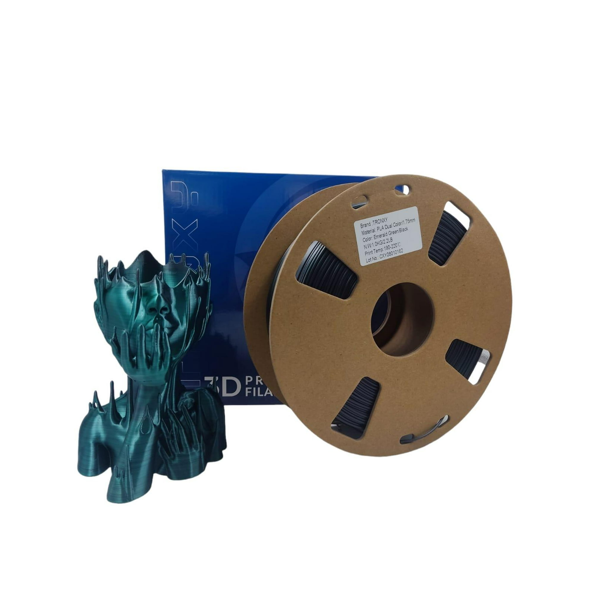 Tronxy - Filamento 3d Pla Seda Doble Color Green And Black De 1.75mm Y 1kg