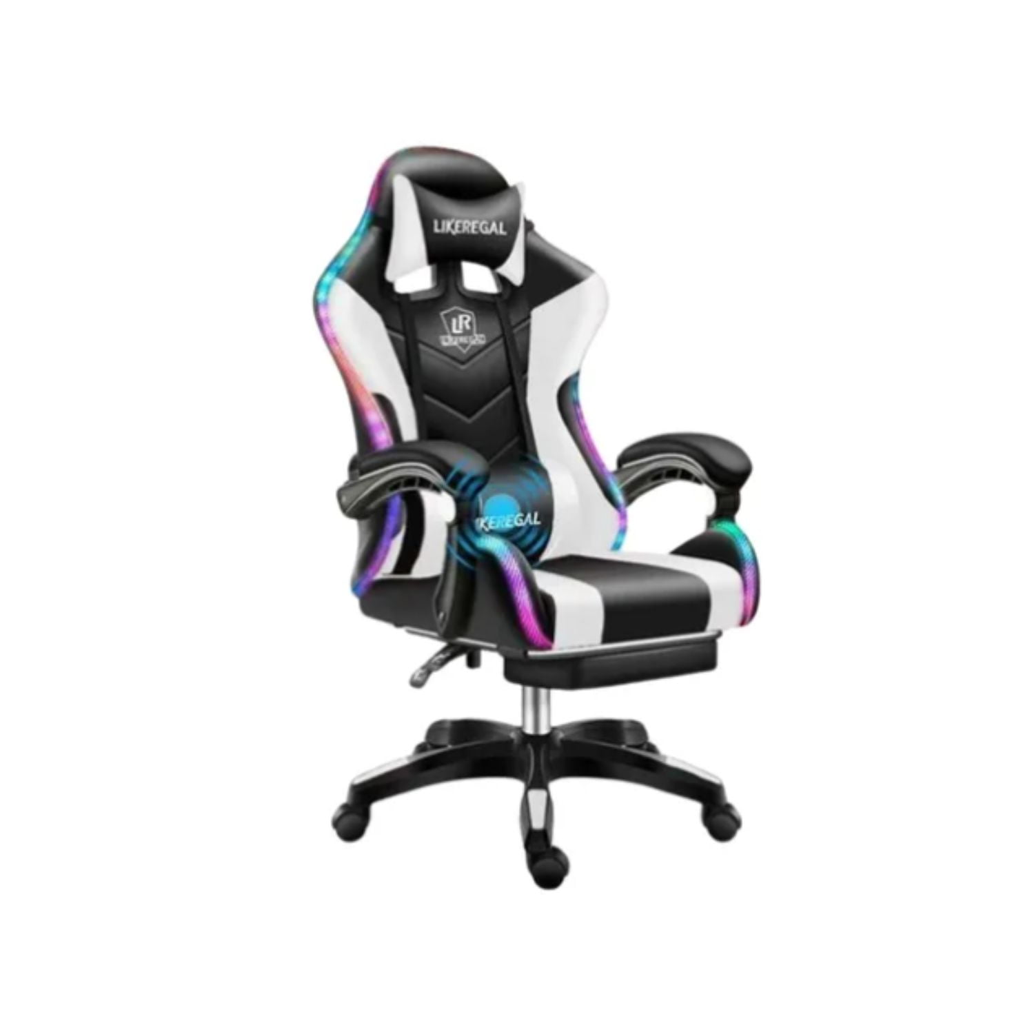 Genérico - Silla De Escritorio Gamer Ergonómica Luz Led Rgb, Masajeador Blanco