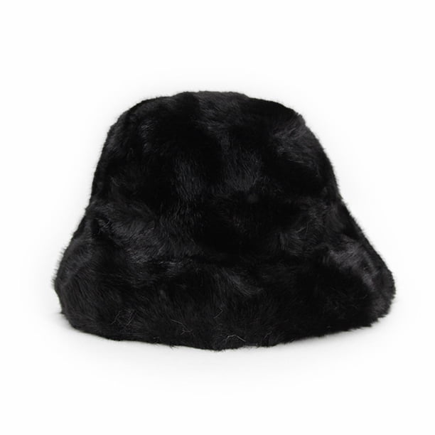 Gorro Bucket Peludo Liso Mujer Invierno Suave Abrigado Moda Negro Talla Única