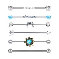 Magideal - 6 Piezas De Aretes De Barra Industrial Para Cartílago, Joyería Para Piercing Corporal, Acero Inoxidable De Moda, Barra De Perforación Industrial De 14