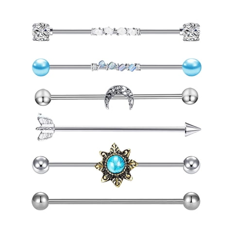 Magideal - 6 Piezas De Aretes De Barra Industrial Para Cartílago, Joyería Para Piercing Corporal, Acero Inoxidable De Moda, Barra De Perforación Industrial De 14
