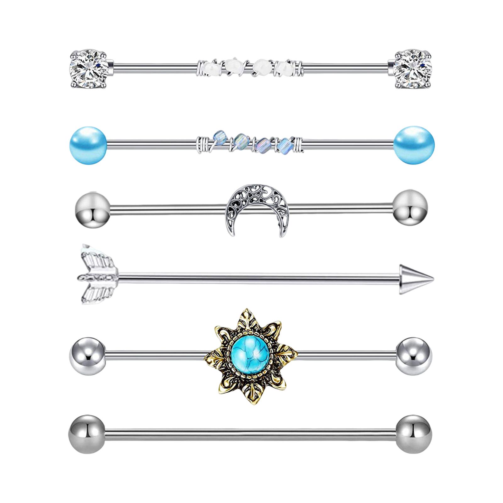 Magideal - 6 Piezas De Aretes De Barra Industrial Para Cartílago, Joyería Para Piercing Corporal, Acero Inoxidable De Moda, Barra De Perforación Industrial De 14
