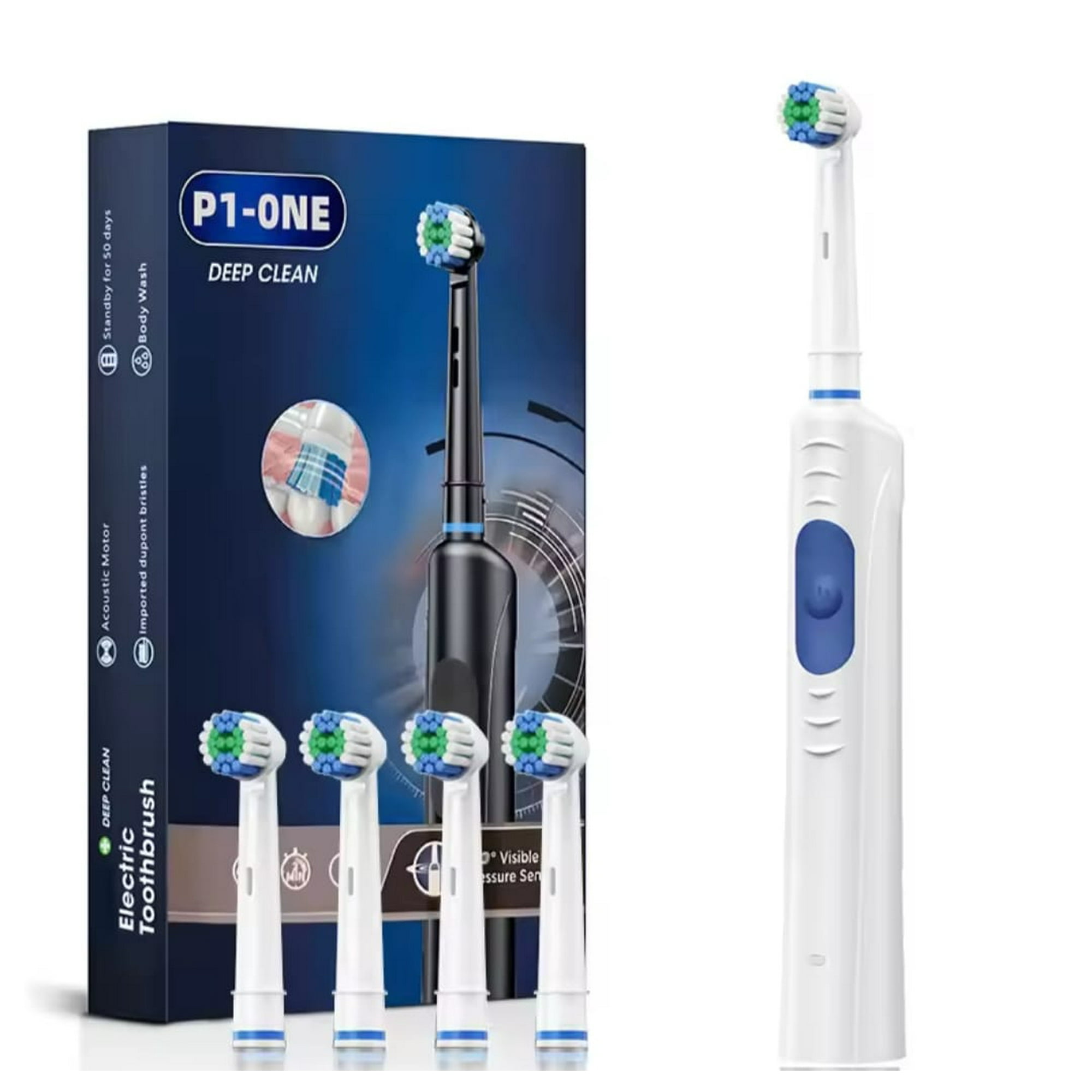 P1 One - Cepillo De Dientes Blanco Recargable Con 4 Cabezales