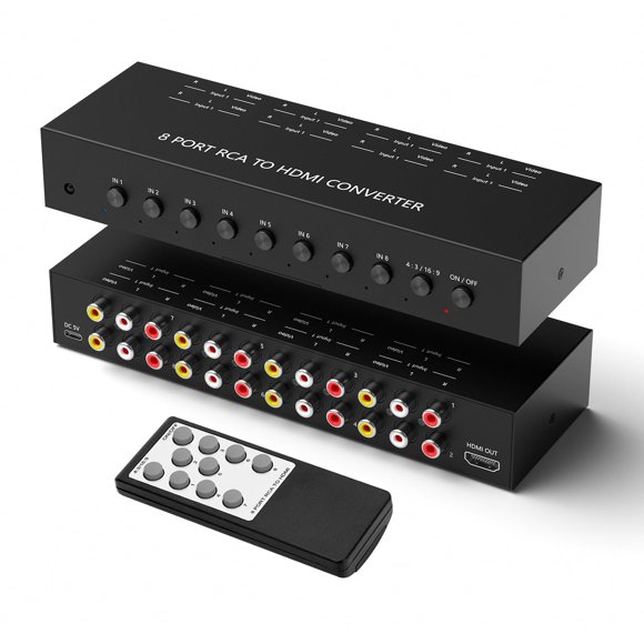 Convertidor AV a HDMI RuiPuo de 8 puertos RCA/compuesto/CVBS a HDMI