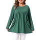 thumbnail image 1 of Agnes Orinda Blusa de Túnica para Mujer de Talla Grande para Escuela o Universidad, Cuello Redondo, Manga Larga, Plisada, Decoración de Botones Henley, con Bolsillos 1X Verde Oscuro, 1 of 8