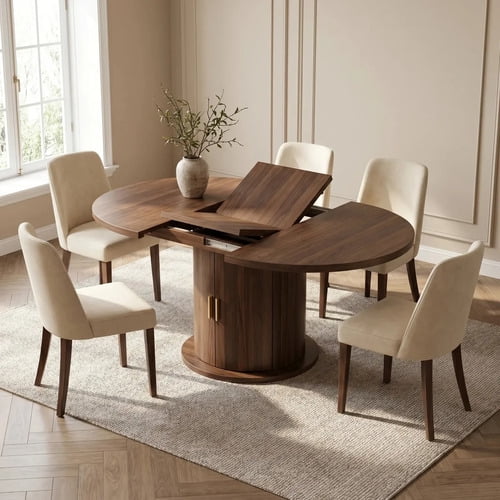 Mesa Comedor France Extendible 110-150cm Con Almacenamiento Tapa Marrón Marrón Oscuro