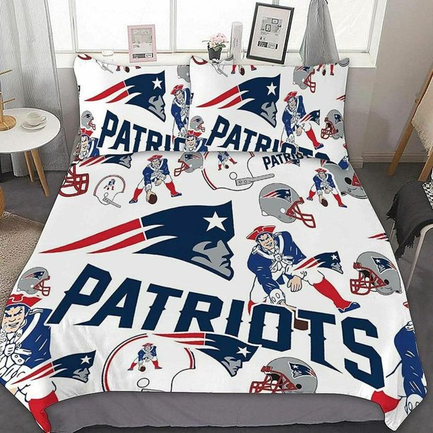 Retro Patriots Football Logo Lettering Quilt Duvet Cover Set Pillowcase3-Piece Bedding Set
