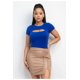 thumbnail image 1 of Saronite Blusa Básica con Cuello Redondo, Manga Corta y Doble Capa con Abertura Frontal, Color Azul Real (para Mujer), 1 of 5
