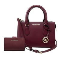 Cartera Michael Kors Women'S Sheila Small Faux Saffiano Leather Satchel With Medium Crossgrain Leather Wallet, Burdeo