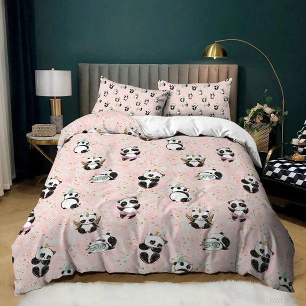 v2407 Bed Sheets Duvet Cover Pillowcase Panda Bedding Set, Home Bedroom Large King Microfiber Duvet Cover Set, Boys & Girls Gifts 3-Piece Bedding Set (1 Duvet Cover + 2 Pillow Shams) Bed Sheets ju2407