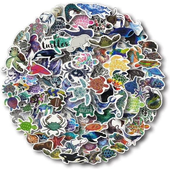 Stickers Animales Marinos Aowplc 100 Unidades Vinilo 2.5in