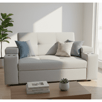 Sofá Cama Elite 2 Plazas Con Portavasos Y Baúl Lateral | Gris Claro | Camila Home