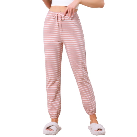 Pantalones de Lounge a Rayas de Algodón para Mujer de INSPIRE CHIC, Joggers Suaves con Cordón, Bolsillos y Puños Elásticos XS Rosa Polvoriento a Rayas