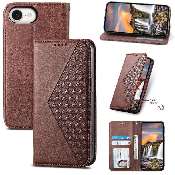 Funda Flip FOXDOCK para iPhone SE 2024 , Estilo Billetera con Diseño Rombo, Correa de Mano y Soporte, Uso Diario